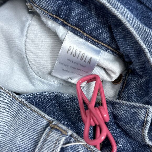 Pistola Charlie High Rise Straight Leg Jeans Size 25 Raw Hem Tonal Tuxedo Stripe - Picture 11 of 12